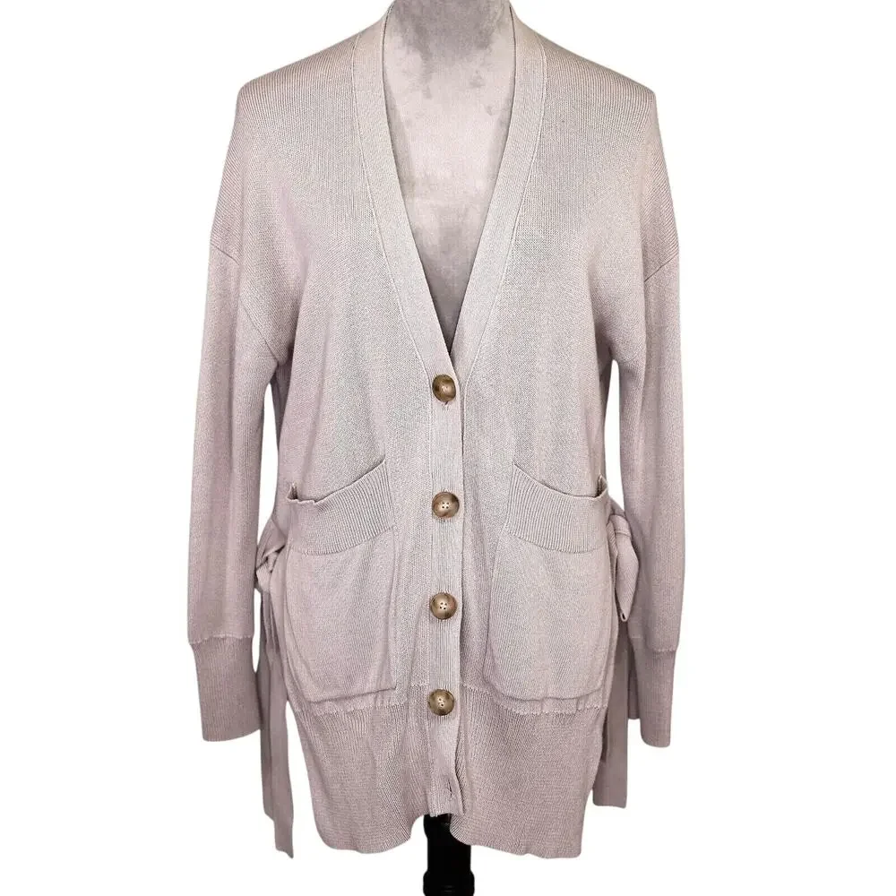 J Crew Sweater Womens XS Beige Long Cardigan Tunic Cotton Blend Pockets Grandpa